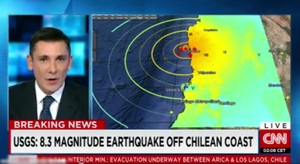 智利西部海域發生8.3級地震 已發布海嘯預警6