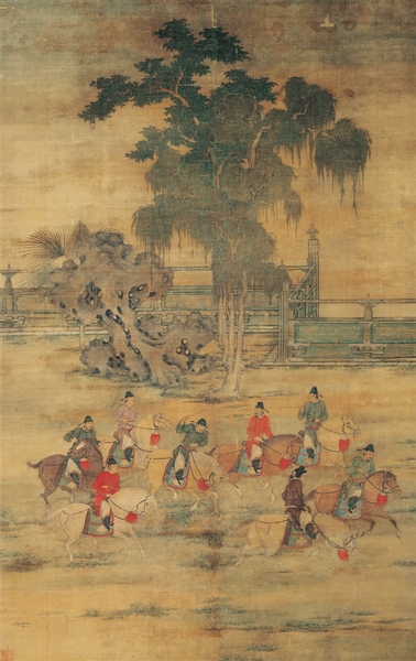 五代梁 趙喦 八達春游圖 絹本設(shè)色 161.9×102cm 臺北故宮博物院藏