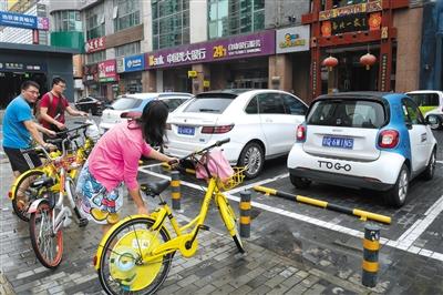 8月13日，蒲黃榆路，共享汽車停放在停車位上。