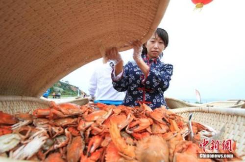 資料圖：螃蟹等海鮮走入尋常百姓家。<a target='_blank' href='http://www.chinanews.com/'>中新社</a>記者 楊兵 攝