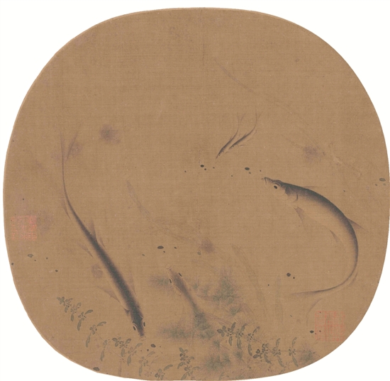 宋 佚名 群魚(yú)戲藻圖 48×38cm