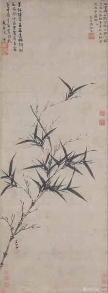 趙孟頫，《墨竹圖》軸，元，紙本水墨，97.9×36.7厘米，日本大阪市立美術(shù)館藏