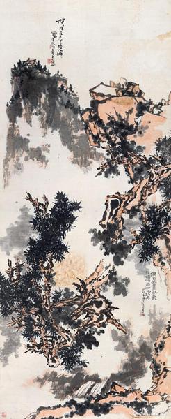 潘天壽 《無限風(fēng)光》  癸卯（1963年）作  設(shè)色紙本 立軸   358.5×150 cm