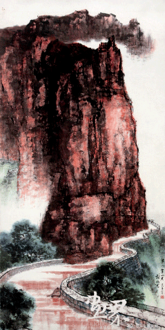 渠水穿山來70x135cm-1973年-何鏡涵